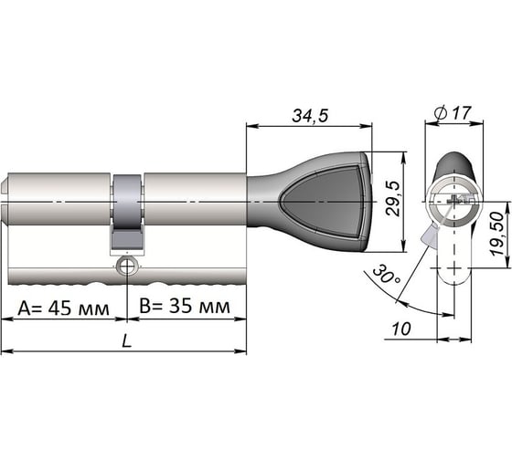 Цилиндровый механизм CRIT личинка замка V-238 45/35 Хп, ключ-вертушка, цвет хром полированный 03981