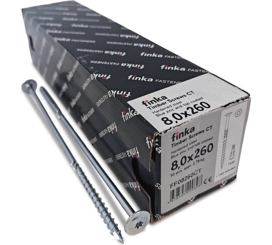 Шурупы конструкционные Finka Timber Screws CT 8,0x260 TX40 (Голубой цинк, тарелка, 50шт) FF08260CT