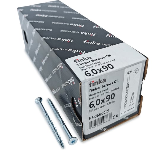 Шурупы конструкционные Finka Timber Screws CS 6,0x 90 TX30 (Голубой цинк, потай, 200шт) FF0690CS