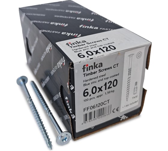 Шурупы конструкционные Finka Timber Screws CT 6,0x120 TX30 (Голубой цинк, тарелка, 100шт) FF06120CT