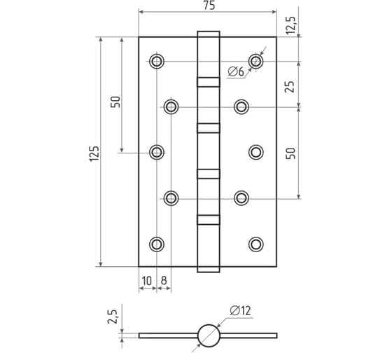 Петля универсальная НОРА-М STD 5"-4ВВ FНР-STD (черный, 125x75x2,5 мм) 18481