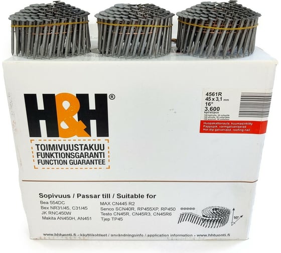 Кровельные гвозди H&H 3.1x45 Smooth, HDG гладкие, горячий цинк, 3600 шт. 4561R