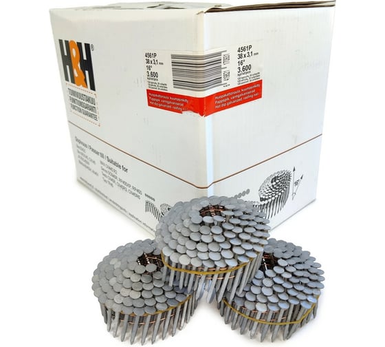 Кровельные гвозди H&H 3.1x38 Smooth, HDG гладкие, горячий цинк, 3600 шт. 4561P