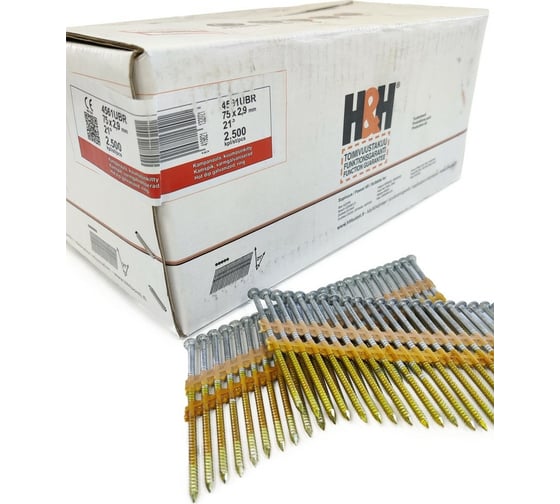 Реечные гвозди H&H R21 2.9x75 Ring, HDG ершеные, горячий цинк, 2500 шт. 4561UBR
