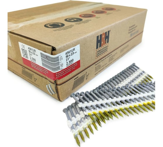 Реечные гвозди H&H R21 2.9x50 Ring, HDG ершеные, горячий цинк, 2500 шт. 4561UR