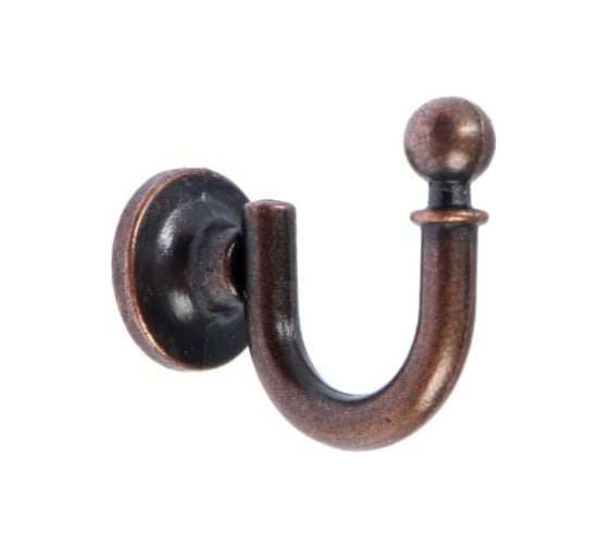 Мебельный крючок TUNDRA КМ1012AC, однорожковый, цвет медь 5119213 1