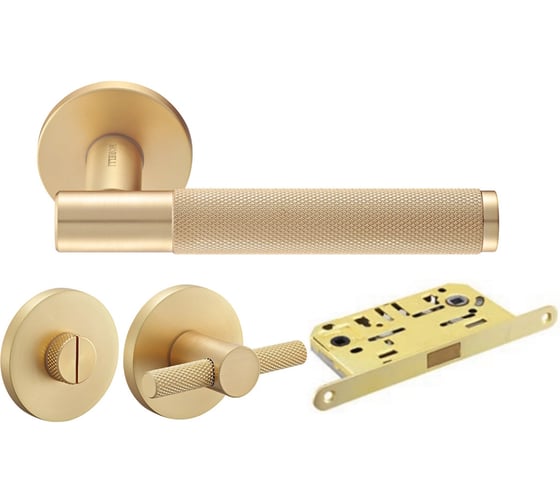 Дверные ручки MORELLI Комплект MH-57-R6T MSG + Завертка сантехническая MH-WC-R6T MSG + магнитный замок M1895 MSG, цвет мат. сатинированное золото 9016794