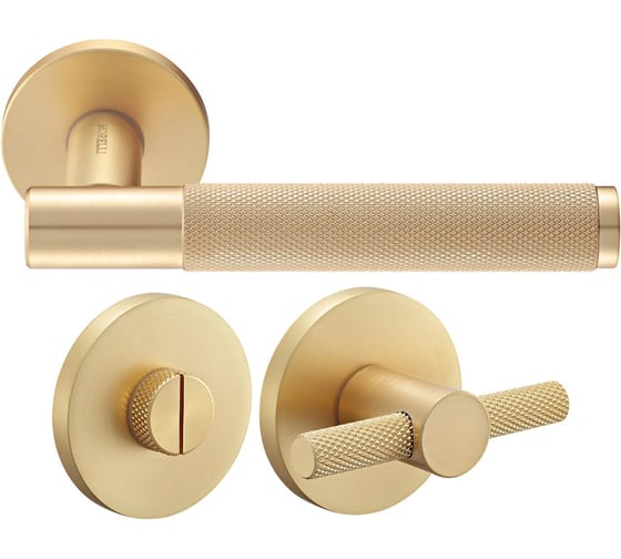 Дверные ручки MORELLI Комплект MH-57-R6T MSG + Завертка сантехническая MH-WC-R6T MSG, цвет мат. сатинированное золото 9016793