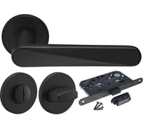 Комплект дверных ручек MORELLI MH-58-R6 BL + Завертка сантехническая MH-WC-R6 BL + магнитный замок M1895 BL, цвет черный 9016078