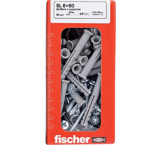 Дюбель Fischer SL 8x60 с шурупом 5,5x65 (50шт.) 12006