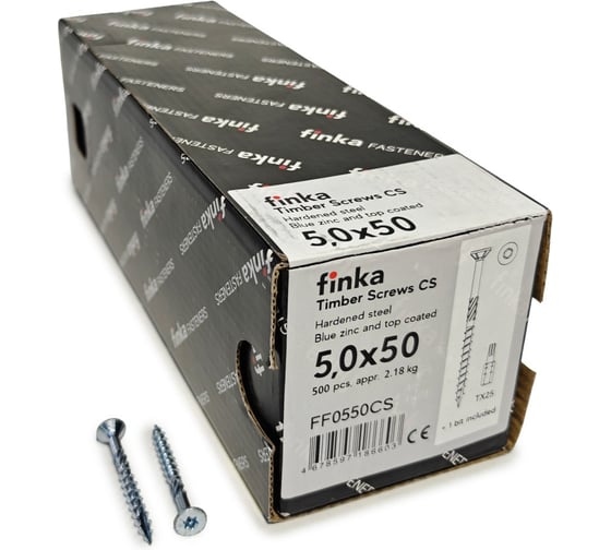 Шурупы конструкционные Finka Timber Screws CS 5,0x 50 TX25 (Голубой цинк, потай, 500шт) FF0550CS