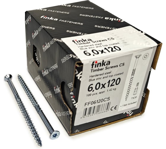 Шурупы конструкционные Finka Timber Screws CS 6,0x120 TX30 (Голубой цинк, потай, 100шт) FF06120CS