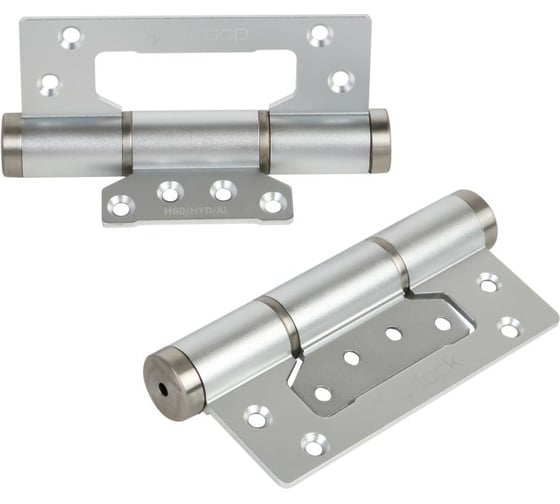 Петля карточная с доводчиком Doorlock H60/HYD/AL Silver серебристая, без врезки, комплект из 2 шт., 2 скорости закрывания, ФОП фиксация в открыт 74090