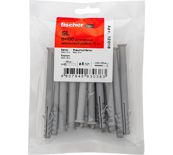 Удлиненный нейлоновый дюбель fischer SL 8x100 (15шт.) 12018