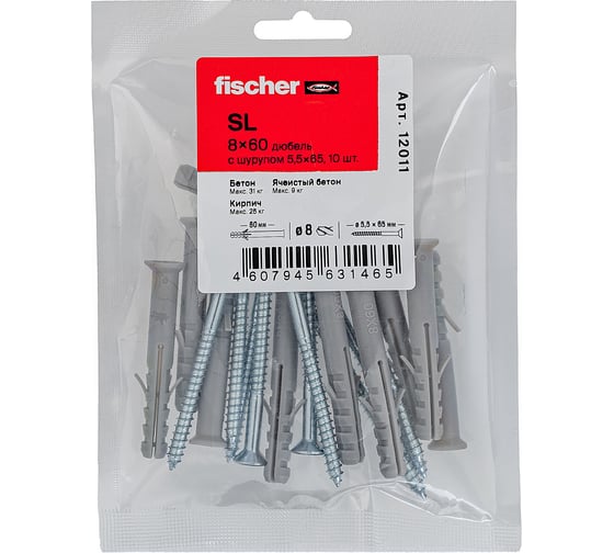 Дюбель fischer SL 8x60 с шурупом 5,5x65 (10шт.) 12011