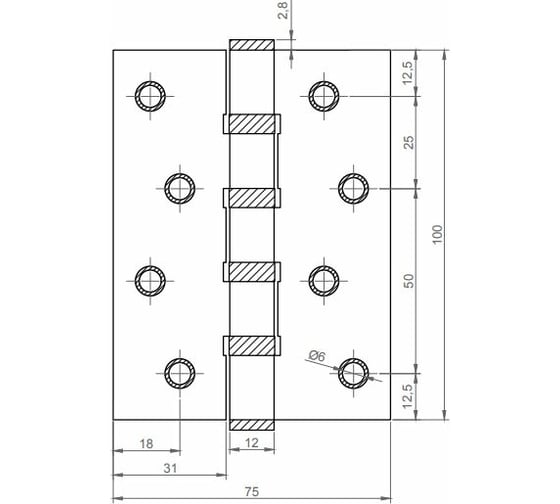 Универсальная петля Вантаж 100x75x3 матовый хром, 2 шт. B4-SC