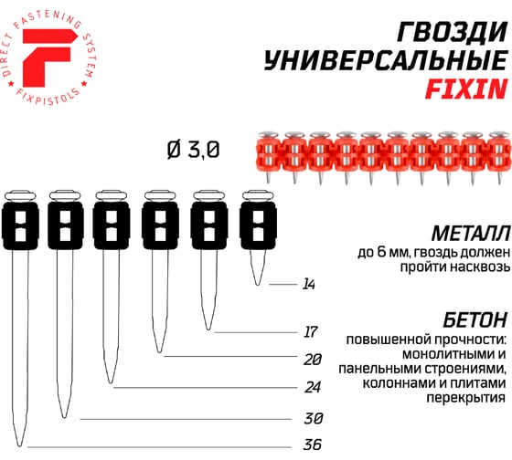 Гвозди по бетону для Hilti BX 3 Fixpistols F-BX 3x36, 1000 шт. 1-4-3-5261 1