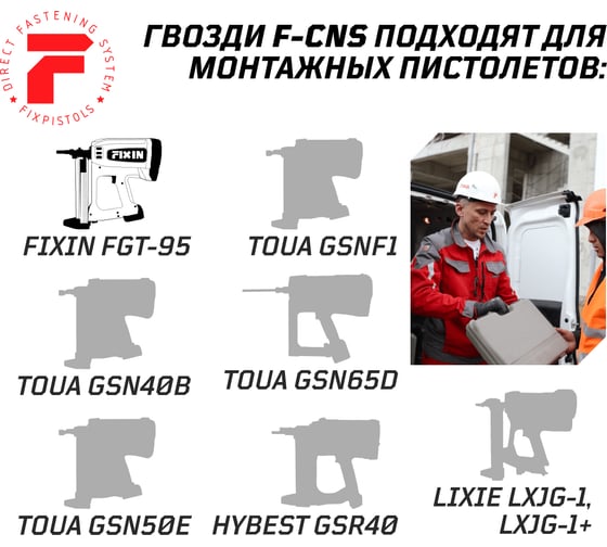 Гвозди по бетону Fixpistols F-CNS 2.7x38, 1000 шт. 1-2-3-5094