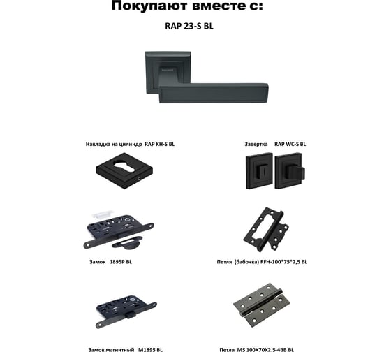 Ручка дверная Rucetti RAP 23-S BL, цвет - черный 9013300