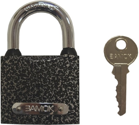 Навесной замок РемоКолор (чугун; 3 ключа; цилиндровый механизм; автоматический; личинка-латунь; 75x100x26 мм; дужка 12 мм) 70-0-975