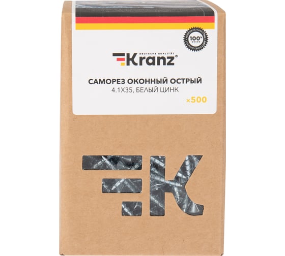 Оконный саморез KRANZ острый 4,1x35 белый цинк 500 шт. KR-01-3721-004