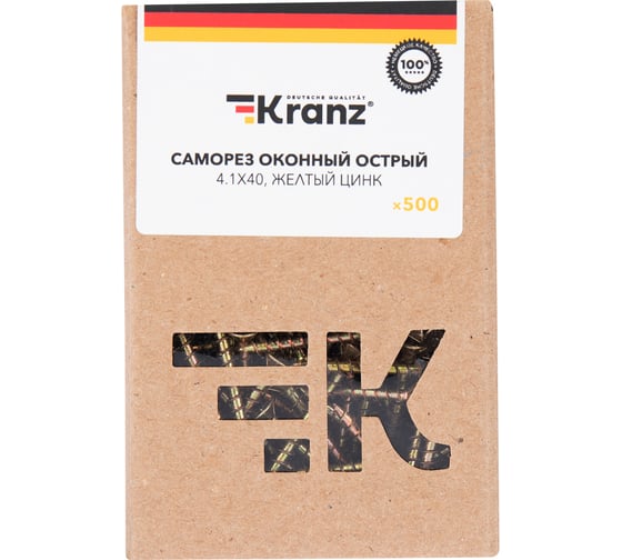 Оконный саморез KRANZ острый, 4,1x40, желтый цинк 6000 шт. 1503-4140-1