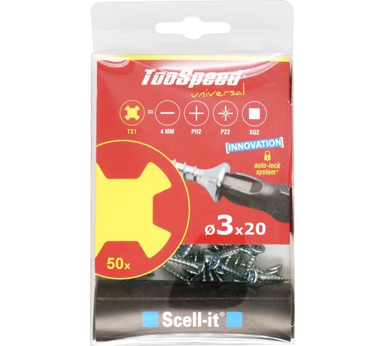 Шурупы ЕВРОПАРТНЕР TooSpeed 3x25 50 шт., Бита TS1 SC30 2516 1