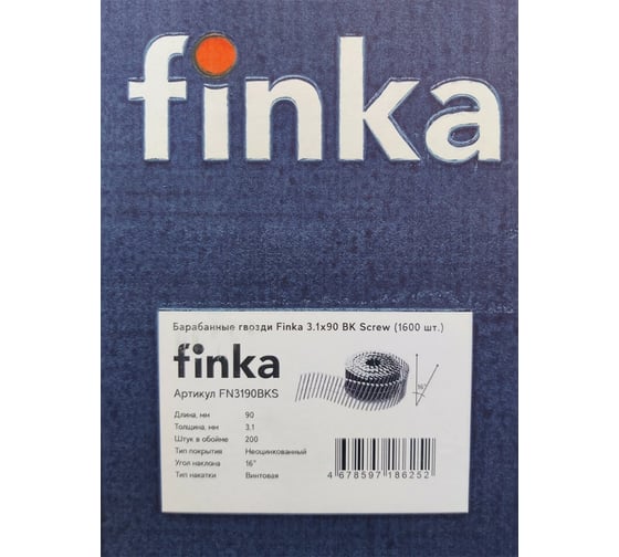 Барабанные гвозди Finka 3.1x90 BK Screw винтовые, 1600 шт. FN3190BKS