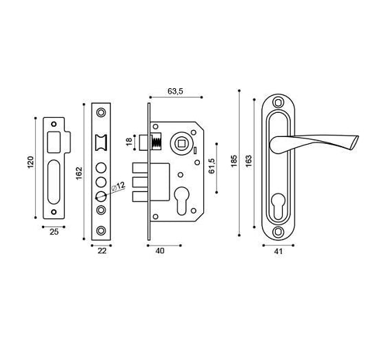 Врезной цилиндровый замок PUNTO KIT P15 4061/3 CRONA AB бронза 41719