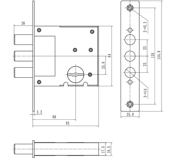 Корпус сувальдного замка Doorlock DL8257K/Z/60 мм, 5 ключей 75328