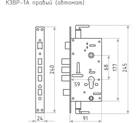 Врезной замок НОРА-М КЗВР-1А автомат, правый, хром 18727