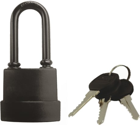 Навесной замок РемоКолор влагостойкий, чугун в ПВХ, 3 ключа, цилиндровый механизм, 45x96x25 мм, удлиненная дужка 6 мм 70-0-994