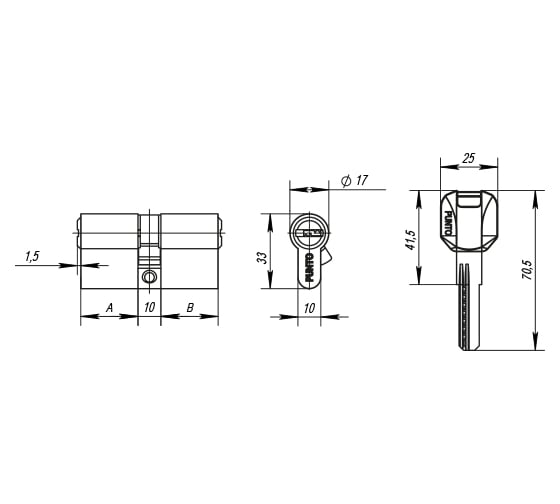Цилиндровый механизм Punto Z400/100 mm (30+10+60) CP хром, 5 ключей 43925