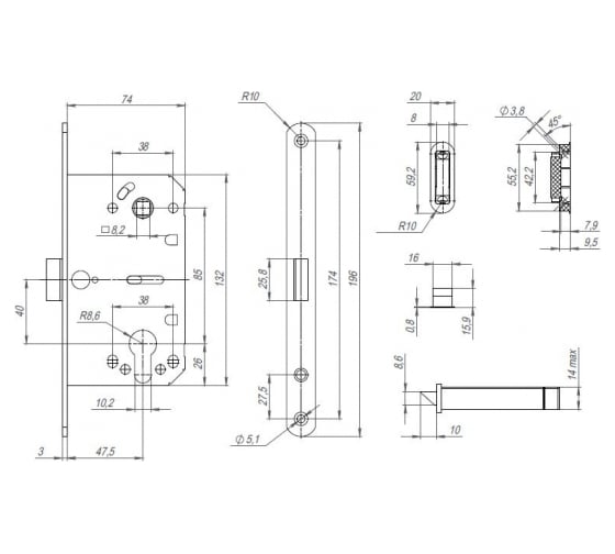 Корпус замка Punto ML85-50 SSC сатин, хром 44829