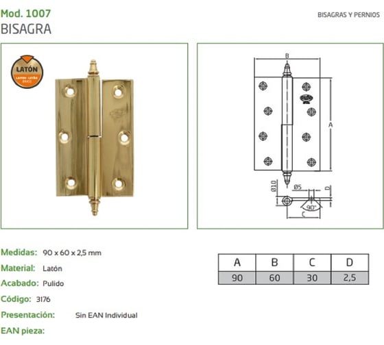 Петля Amig IZ-правая, латунь 1007-90х60 (IZ)