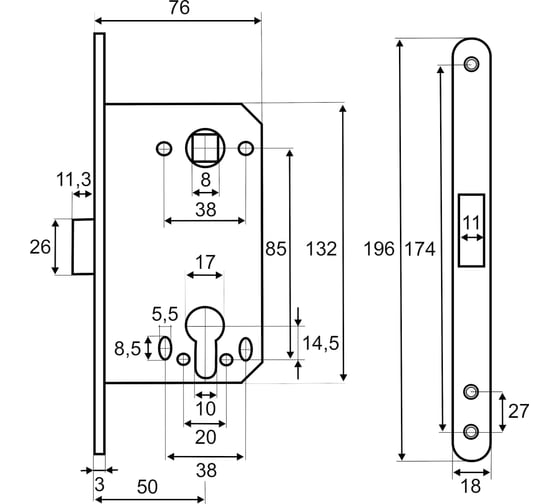 Межкомнатный механизм под цилиндр VETTORE 410 C-S MAGNET AB, бронза 20038