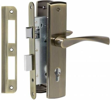 Врезной замок VETTORE 7255-2 AB в комплекте с ручкой, бронза 20280