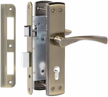 Врезной замок VETTORE 7255-4 AB в комплекте с ручкой, бронза 20283