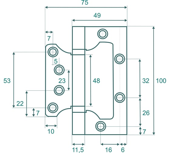 Накладная петля VETTORE FLUSH 100х75х2.5mm CP хром 2шт 20475