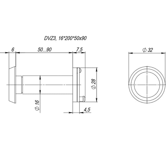 Дверной глазок Fuaro 3 DVZ_LUX, 16/200/50x90 оптика пластик-LUX, CP хром 43219