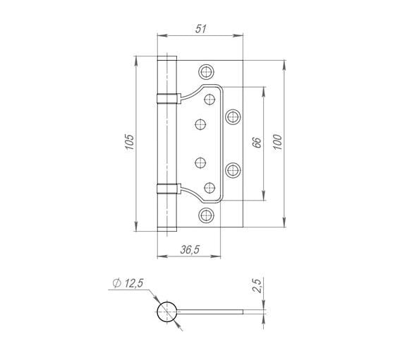 Универсальная петля Fuaro 500-2BB нерж. сталь INOX 304, без врезки 100x2,5, 2 шт. 44859