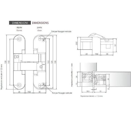 Скрытая петля для компланарных дверей MORELLI HH-18 SC, цвет - матовый хром 9011534