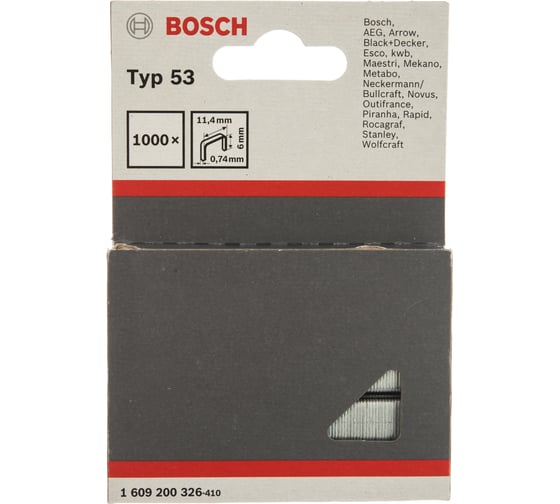 Скобы плоские 1000 шт. для степлера (0,74х11,4х6 мм) Bosch 1.609.200.326