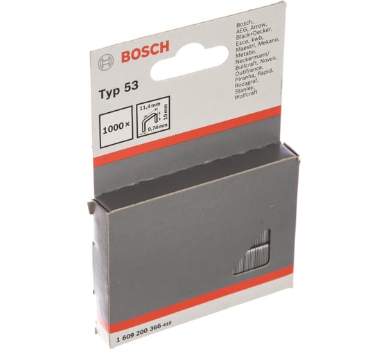 Скобы плоские 1000 шт. для степлера (0,74х11,4х10 мм) Bosch 1.609.200.366