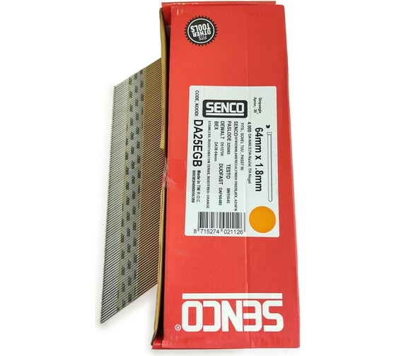 Финишные гвозди Senco DA 1.8x63 A2 нержавеющая сталь, 4000 шт. DA25EGB
