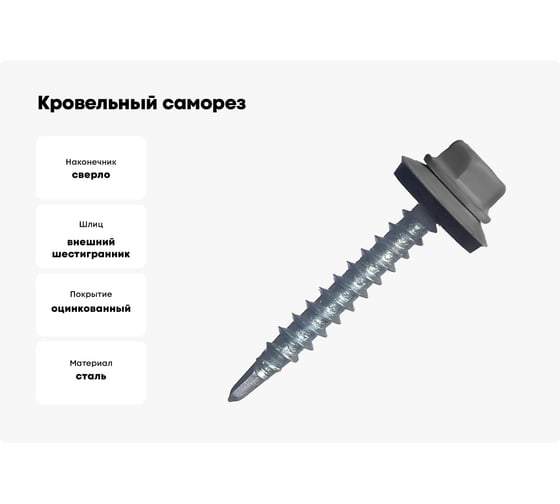 Кровельный саморез STARFIX 4,8x35 мм, цинк, шайба с прокладкой, PT1, RAL 7024, 200 шт. SMC2-44598-200