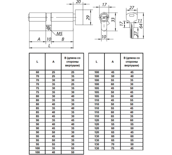 Цилиндровый механизм Tantos 500ZP-80 30M+10+40-M-CP-5KEY-WB