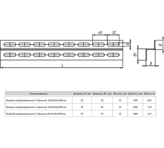 Перфорированный профиль EKF Z-образный 25x30x3000 мм, 2 мм ppz2530-3-2-HDZ