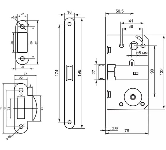 Межкомнатный замок Palladium 390 CP 00007756