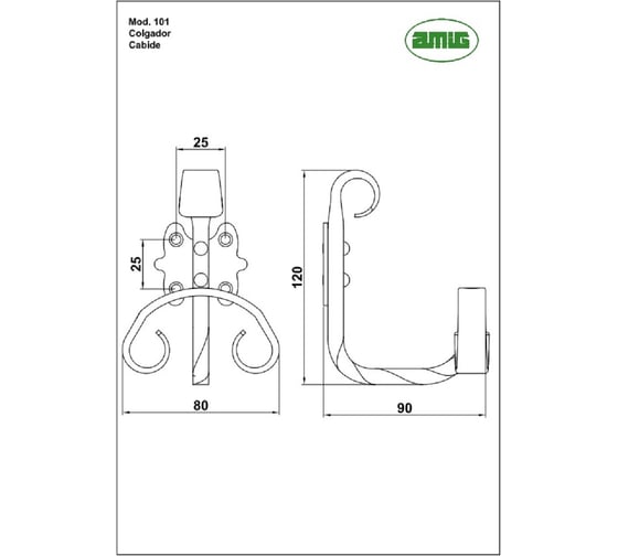 Одежный крючок Amig покрытие антик 101-120x80x90А